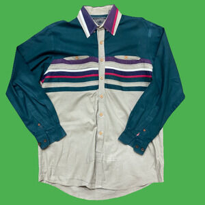 Spindle River Vintage Multicolor Western Green Tan Button Down Men's Size XL